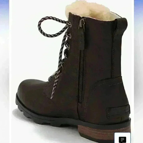 NIB SOREL Emelie Genuine Shearling Short Lace-Up Boot (Women) SZ 8.5 black - Picture 2 of 5